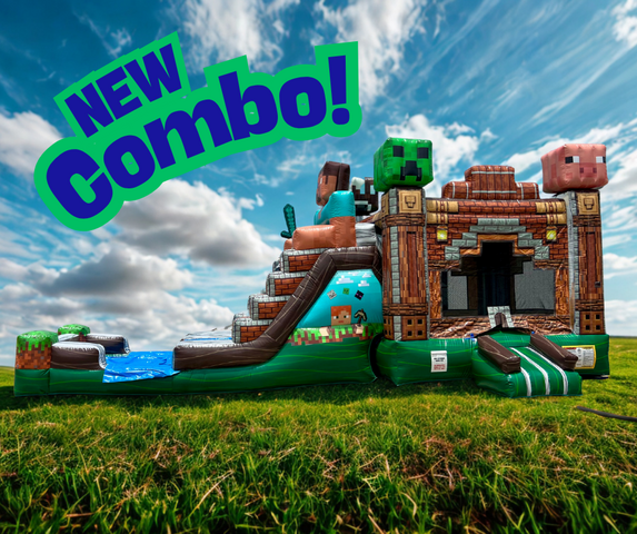 Pixeled Block Dual Lane Bounce House Combo (Wet)
